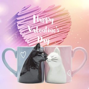 ชุดแก้วกาแฟคู่รัก Kiss Cat ดีไซน์แปลกใหม่ ตลกขบขัน แก้วเซรามิกสำหรับชา เหมาะเป็นของขวัญสำหรับเจ้าบ่าวเจ้าสาวในวันครบรอบแต่งงาน วันวาเลนไทน์ - Product Image 3