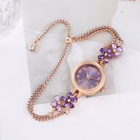 Jam tangan wanita modis jam tangan bunga bundar jam tangan kuarsa tali logam indah hadiah gelang gaun kasual sederhana