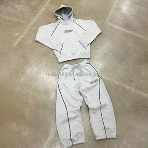 Fabricant de survêtements personnalisés : Ensemble pantalon de survêtement coupe droite ample et sweat à capuche, grande taille, épais, vierge, pour homme - Product Image 1