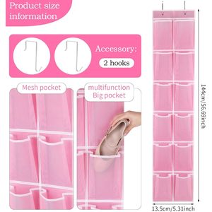 Over The Door 12 Pocket Hanging <b>Shoe</b> Organizer Pink Hook Type <b>Storage</b> For <b>Shoes</b> And Clothes - Product Image 4