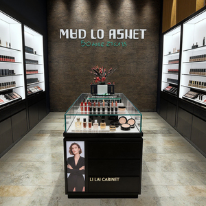 Orta cam LED yaktı vitrin rafı kabine vitrin Kiosk kozmetik oje güzellik salonu Showroom perakende mağaza için - Product Image 4