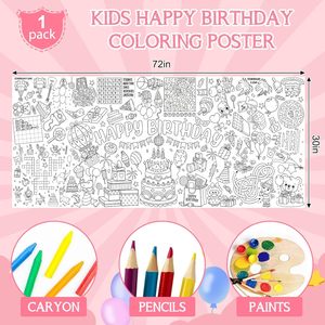 Affiche géante à colorier pour enfants - Joyeux anniversaire - Nappe en papier éducative 30x300cm - Product Image 2