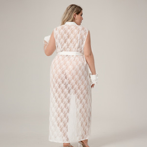 Lujosa Túnica de Satén Térmico para Dormir, Sexy, para Mujer, Tallas Grandes, con Encaje, Ajuste Regular, Camisón, Ropa de Estar por Casa, Bordada - Product Image 2