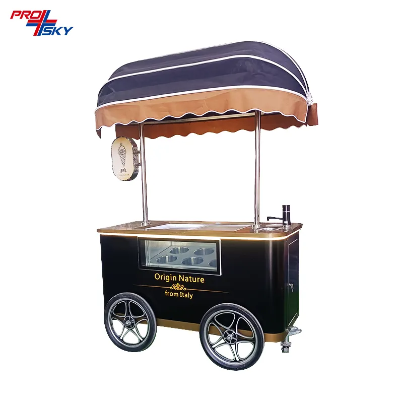 Prosky Movable Outdoor Food Car Crepe Ice Cream Fast Food Cart Trolley Mall Stand
