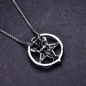 <strong>Pentagram</strong> Symbol Pendant Necklace With Baphomet <strong>Goat</strong> <strong>Head</strong> Design Vintage Stainless Steel Pagan Wiccan Occult Viking Jewelry - Product Image 3