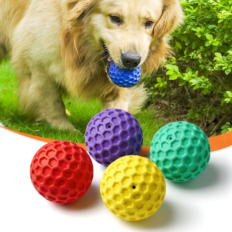 Natural Rubber Honeycomb Squeaky Ball - Interactive Dog Toy