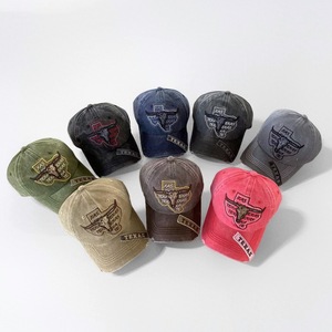 Cappellino da Baseball Vintage in Cotone Lavato con Bandiera Ricamata dello Stato del Texas e Bovini a Corna Lunghe - Product Image 2