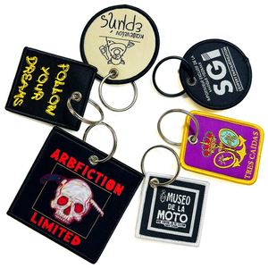 Wholesale <b>Custom</b> Logo Woven Double Side Embroidery Fabric Keychain Keytag Keyring - Product Image 2