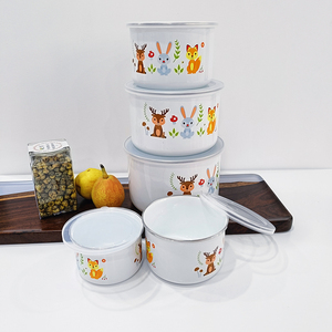 Restaurant en <span class=keywords><strong>émail</strong></span> de haute qualité, 5 pièces, ensemble de conteneurs de stockage <span class=keywords><strong>à</strong></span> <span class=keywords><strong>froid</strong></span>, bol au frais avec couvercle en PP pour cadeau et Promotion - Product Image 3
