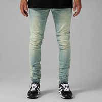 Jeans skinny pour homme, bleu clair, denim délavé, coupe slim, streetwear, jeans de créateur, haute qualité, vente en gros, sur mesure, OEM, ODM