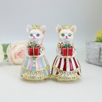 Boîte à bijoux en métal en forme de chat princesse, figurine à charnières, décoration, ornement, statues d'animaux en émail