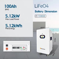 Baterai Penyimpanan Energi Rumah Tenaga Surya Lithium Lifepo4 5kWh/10kWh, Model Split Wall-Mounted, Tahan Air IP54, 48V/51.2V 100Ah-200Ah, CAN