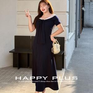 Robe longue femme grande taille Runqi à col marin, bordure en dentelle, détail ruban, manches courtes, taille naturelle, coupe 3D - Product Image 5