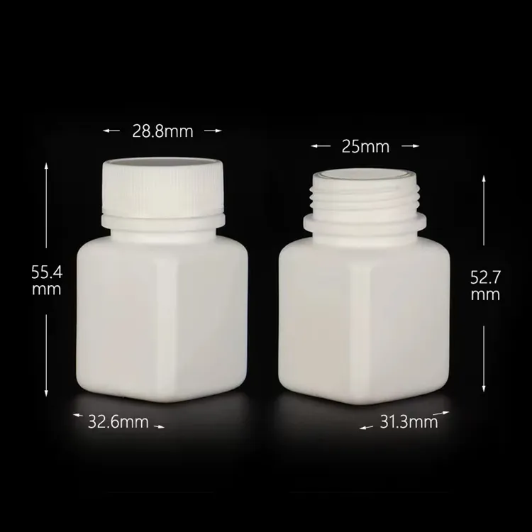 2022 heißer Verkauf Weiß HDPE 30cc 70CC Quadratische Plastik pillen flasche Hochwertige Pillen kapsel flaschen Medizin tabletten flasche