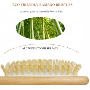 Pacchetto privato di bambù in legno per la cura dei capelli spazzola di superficie curva cuscino d'aria Paddle pettine - Product Image 2