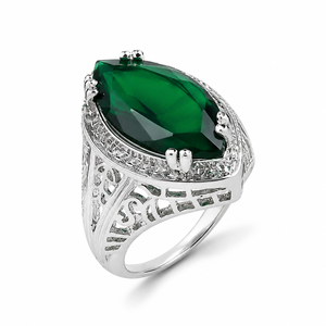 Anello ovale inciso in stile retrò color smeraldo, design classico, accessori alla moda per l'uso quotidiano - Product Image 1