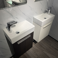 Meuble de salle de bain d'appartement de luxe, petit évier de salle de bain, vanité et miroir, armoire en bois