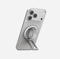 Support magnétique pour téléphone en alliage d'aluminium léger, mini support de bureau doublement pliable avec anneau et dragonne