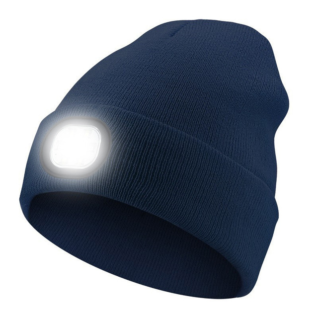 Custom Logo LED Lighted Camping Beanie Warm Knit Hat Unisex with IP44 Waterproof Adjustable Beam & Rechargeable Battery