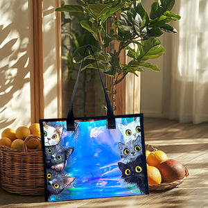 Bolsa de mano de plástico impermeable transparente con láser de holograma transparente con logotipo personalizado, bolsas holográficas de playa para compras de PVC para mujer - Product Image 3