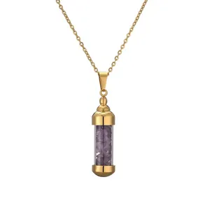 Collier pendentif en forme de flacon de parfum ouvrable RINHOO, tendance, arc-en-ciel, flacon à vœux, pendentif en acier inoxydable, chaîne de clavicule - Product Image 5