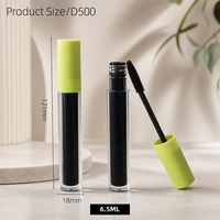 Mascara liquide noir 6,5 ml, cylindre transparent, bouchons verts mats, brosse à fibres spirales, approvisionnement en gros, logo personnalisé, maquillage cosmétique