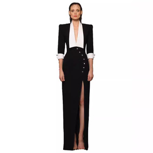 Vestidos de fiesta de noche de lujo para mujer de Color de contraste blanco y negro de alto grado Vestido elegante informal - Product Image 1