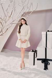 Women Two <b>Piece</b> <b>White</b> Set with Long Skirt and Belt Office & Going Out Wear High Quality Wholesale OEM ODM Available - Product Image 3