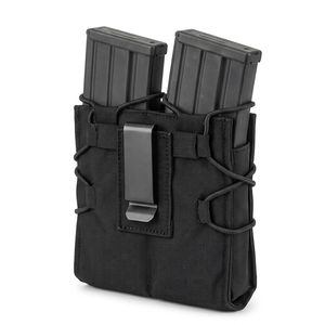 Porte-chargeur double en nylon tactique avec rabat, cordon élastique et clip ceinture - Product Image 1