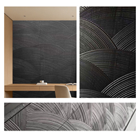 Panel Dinding Kayu Ukir Tekstur Gelombang 3D Hitam, Pelapis Dekoratif Interior Modern untuk Ruang Tamu, Latar Belakang TV, Proyek Hotel