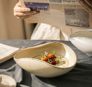 Bol en grès céramique vintage irrégulier, glaçure réactive, pour salade et soupe, logo personnalisé pour hôtels et restaurants haut de gamme, vente en gros - Product Image 4