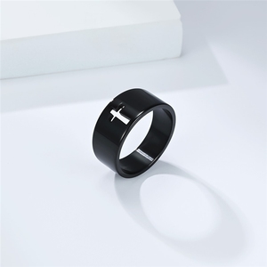 Anello a Croce Largo e Liscio in Acciaio Inossidabile Placcato Oro 18K, Design Retrò e Semplice, Gioielleria Cristiana per Uomo - Product Image 5