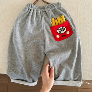 Tongxingyuan Childrens Long Pants Autumn Cotton Knitted Casual Pants Boys Striped Solid Color French Fry Hamburger Design - Product Image 3