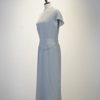 Robe midi en mélange d'acétate et de polyester pour femmes, robe élégante à col montant avec ceinture