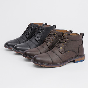 Botas de cuero marrón con punta redonda y cordones, suela de goma, para todas las estaciones, envío directo - Product Image 5