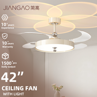 Ventilateurs de plafond modernes JianGao Smart à 4 pales invisibles avec lumières LED rétractables, sûrs et télécommande Bluetooth