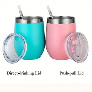 Gobelet isotherme sous vide à double paroi en acier inoxydable de 12 oz avec couvercles et pailles, verre à vin sans pied pour café, thé et boissons chaudes, sûr - Product Image 3