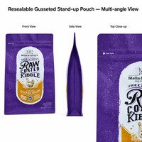 Sachet à fond plat refermable avec languette de tirage pour aliments pour chats, pour croquettes crues lyophilisées, emballage personnalisé en sachet mat type boîte