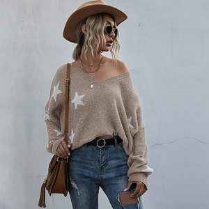 Casual Five Star Jacquard Sweater Fashion Drawstring Design Pullover Knit <b>Top</b> - Product Image 6