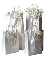 Sacs en papier recyclables classiques personnalisés avec impression en héliogravure, gaufrage/débossage, poignées en ruban pour vêtements, shopping, cadeaux