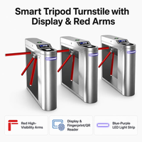 Torniquete trípode de acero inoxidable rojo con pantalla opcional e integración de control de acceso para parques de atracciones y de diversiones