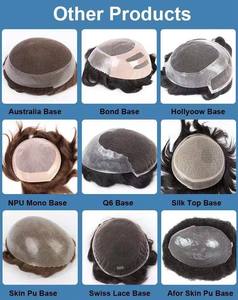 Prótesis Capilares Indias Remy Baratas, Onduladas Negras Naturales, con Base Fina de Mono + PU y Cierre de Encaje, Textura de 24mm, Toupee de Cabello <span class=keywords><strong>Permanente</strong></span> - Product Image 6