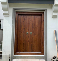 Portes en bois pour Villa Haute Qualité Extérieur Moderne Design Graphique Porte D'entrée Bois Massif Manuel Enrouler Porte Machine 1set
