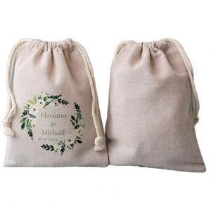 Pochette en coton biologique avec cordon de serrage, impression de logo personnalisée, emballage cadeau et artisanat biodégradable, toile beige - Product Image 3