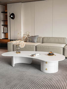 Tavolino <span class=keywords><strong>da</strong></span> Caffè in Pietra con Cassetto Sagomato, Design Moderno per Piccoli Soggiorni, <span class=keywords><strong>Arredamento</strong></span> Casa - Product Image 4