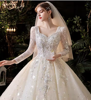 NDB10546 Robe de mariée principale française, nouvelle mariée, ciel étoilé, luxe haut de gamme, petite femme enceinte, tempérament, traîne, manches longues