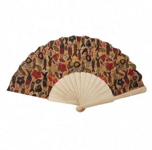 En stock : Éventail en bois de 23 cm avec tissu en liège écologique, couleurs naturelles et personnalisables pour cadeaux promotionnels et fournitures de fête - Product Image 2