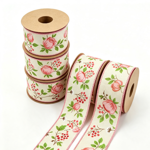 Cinta de Yute Sintético Fino de 2 1/2 Pulgadas con Alambre, Resistente al Encogimiento, Rollo de 10 Yardas, Diseño Floral Rosa Primavera, Impresión Personalizada - Product Image 4