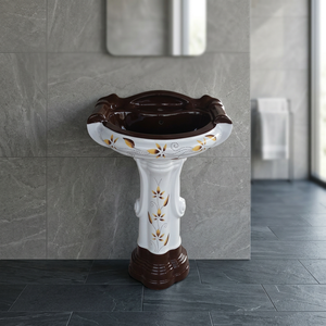 Hermoso Lavabo Rectangular Moderno de Cerámica Estilo Pedestal con Tapa de Granito para Baño de Hospital - Product Image 5