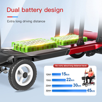 Scooter électrique léger à 4 roues 45KM longue portée double batteries au lithium Scooter de mobilité pliable portable adapté aux avions